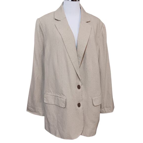 Neutral Linen Blend Blazer Jacket 2X Tan‎ Beige Versatile Minimalist Career Work - Picture 3 of 12